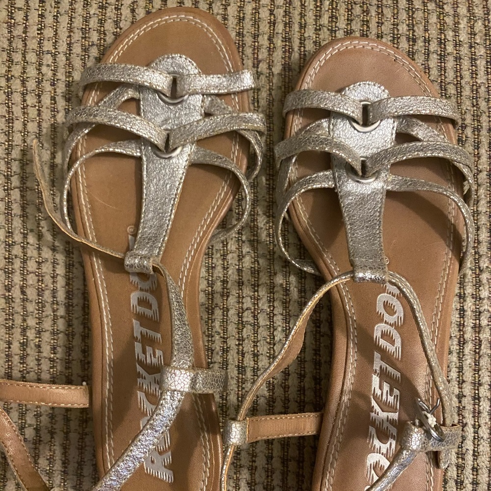 Silver sandals with small wedge heel